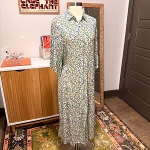 Anthropologie Maeve Floral Shirtdress White Blue Yellow Size Small